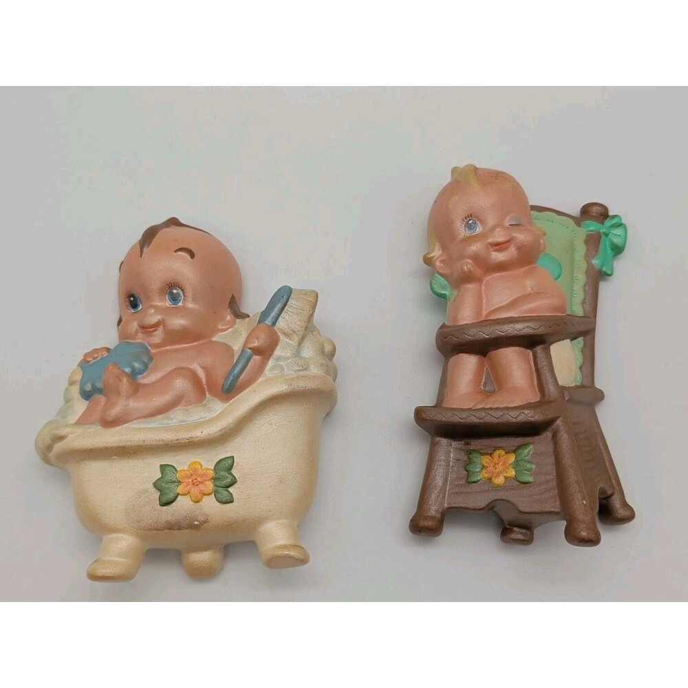 Vtg 1978 Kewpie Doll Wall Art Hobbist Blonde Blue Eye Babies Kitsch Nursery Fun